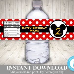 INSTANT DOWNLOAD Mouse Editable Water Bottle Labels / You Type Name & Age /  Classic Mouse Collection / Item #1547