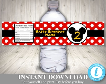 INSTANT DOWNLOAD Mouse Editable Water Bottle Labels / You Type Name & Age /  Classic Mouse Collection / Item #1547