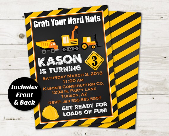 PERSONALIZED Printable 5x7 Construction Birthday Party Invitation / Trucks / Construction Collection / Item #3500 Il_570xn