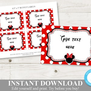 INSTANT DOWNLOAD Editable Red Girl Mouse Flat Buffet or Food Labels / You Type Text / Red Girl Mouse Collection / Item #1948