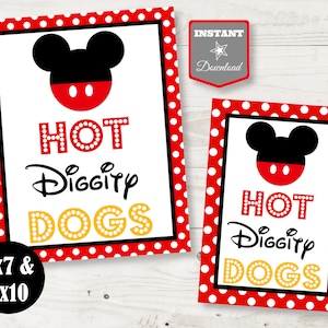 INSTANT DOWNLOAD Printable Mouse 5x7 and 8x10 Hot Diggity Dogs Party Sign  / Classic Mouse Collection / Item #3373