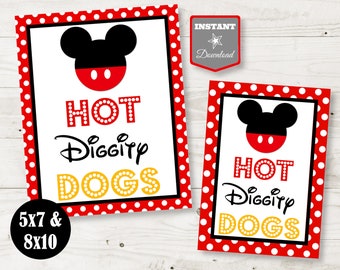 INSTANT DOWNLOAD Printable Mouse 5x7 and 8x10 Hot Diggity Dogs Party Sign  / Classic Mouse Collection / Item #3373