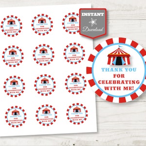 INSTANT DOWNLOAD Circus or Carnival 2" Circle Thank You Tags / Favor Tags / Circus Collection / Item #1010