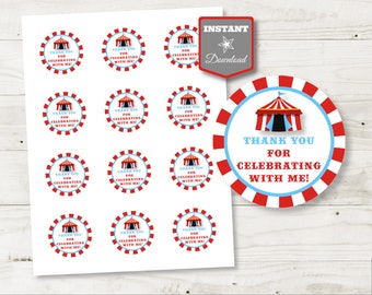 INSTANT DOWNLOAD Circus or Carnival 2" Circle Thank You Tags / Favor Tags / Circus Collection / Item #1010