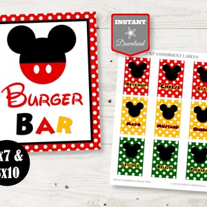 INSTANT DOWNLOAD Printable 5x7 and 8x10 Mouse Burger Bar Printable Sign / Free Condiment Labels / Classic Mouse Collection / Item #1566