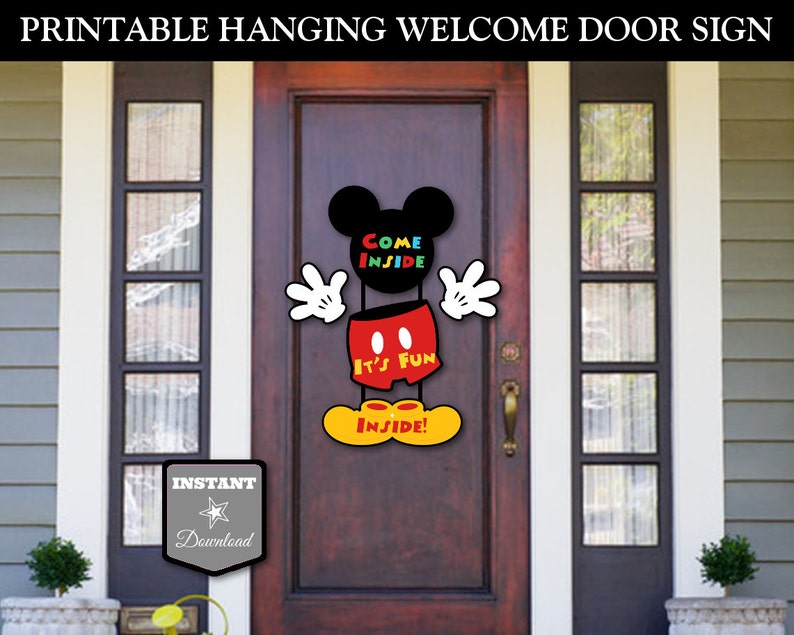 INSTANT DOWNLOAD Printable Mouse Clubhouse Hanging Welcome Door Sign / Come Inside Fun Inside / Clubhouse Collection / Item 1669 image 1
