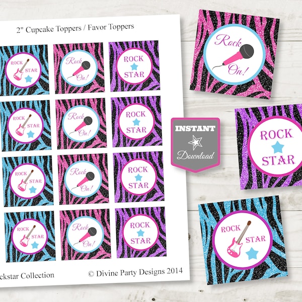 INSTANT DOWNLOAD Rock Star 2" Thank You Cupcake Toppers / Favor Tags / Printable DIY / Rockstar Collection / Item #703