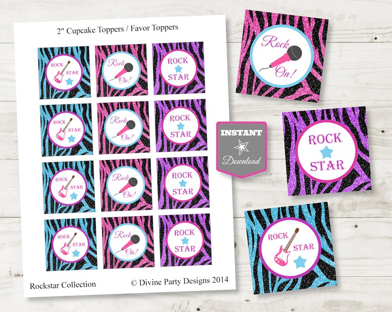 INSTANT DOWNLOAD Rock Star 2 Thank You Cupcake Toppers / Favor Tags / Printable DIY / Rockstar Collection / Item 703 image 1