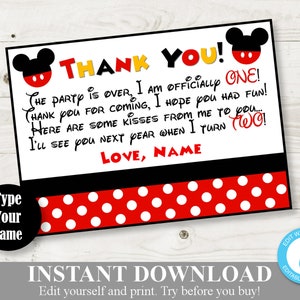 INSTANT DOWNLOAD Editable Mouse 5x7 One Year Thank You Cards / You Type Name /  Classic Mouse Collection / Item #1551