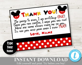 INSTANT DOWNLOAD Editable Mouse 5x7 One Year Thank You Cards / You Type Name /  Classic Mouse Collection / Item #1551