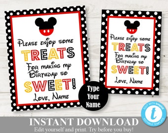 INSTANT DOWNLOAD Editable Mouse Sweets 5x7 and 8x10 Party Sign / You Type Name / Classic Mouse Collection / Item #1523