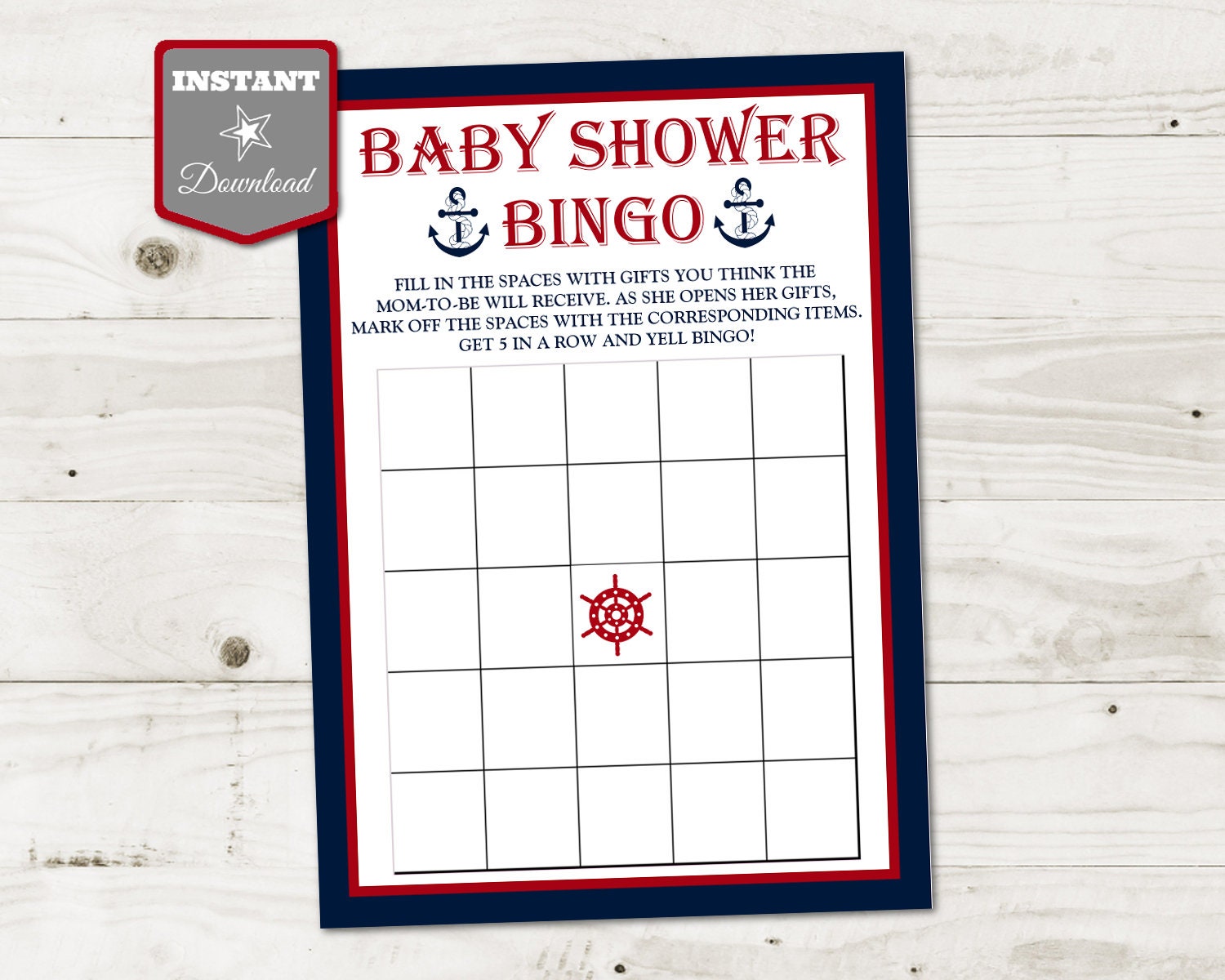 INSTANT DOWNLOAD Nautical Printable Baby Shower 5x7 BINGO Game | Etsy