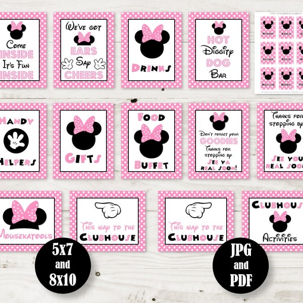 INSTANT DOWNLOAD Light Pink Mouse 5x7 and 8x10 Printable Large Party Sign Package / Light Pink Mouse Collection / Item #1844