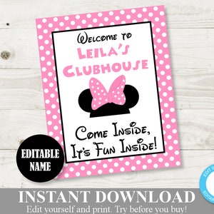 INSTANT DOWNLOAD Editable Light Pink Mouse 8x10 Printable Come Inside Welcome Sign / Type Name / Light Pink Mouse Collection / Item #1811