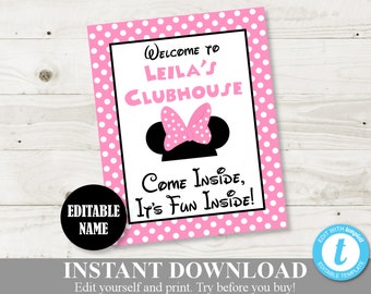 INSTANT DOWNLOAD Editable Light Pink Mouse 8x10 Printable Come Inside Welcome Sign / Type Name / Light Pink Mouse Collection / Item #1811