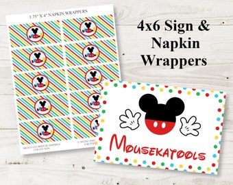 INSTANT DOWNLOAD Printable Mouse Clubhouse 4x6 Mousekatools Sign and Napkin Wrappers / Clubhouse Collection / Item #1602