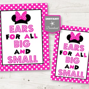 INSTANT DOWNLOAD Hot Pink Mouse Printable 5x7 and 8x10 Ears for All Big and Small Party Sign / Hot Pink Mouse Collection / Item #1771