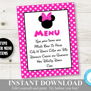 INSTANT DOWNLOAD Hot Pink Mouse 8x10 Food Menu Sign / Type the Items of Your Choice / Hot Pink Mouse Collection / Item #1776