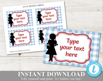 INSTANT DOWNLOAD Wizard of Oz Inspired Editable Flat Buffet Food Labels / You Type Text / Oz Collection / Item #106