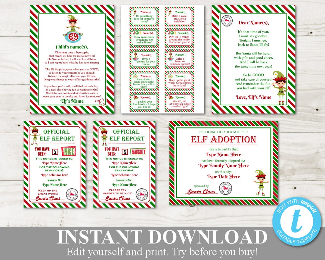 INSTANT DOWNLOAD Printable Boy Elf Package / Editable You Type ...