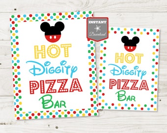 INSTANT DOWNLOAD Mouse Clubhouse 5x7 and 8x10 Hot Diggity Pizza Bar Party Sign / Printable DIY / Clubhouse Collection / Item #4009