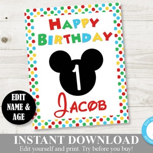 INSTANT DOWNLOAD Mouse Clubhouse 8x10 Personalized Happy Birthday Sign / Includes Name & Age / Mouse Clubhouse Collection / Item #1681