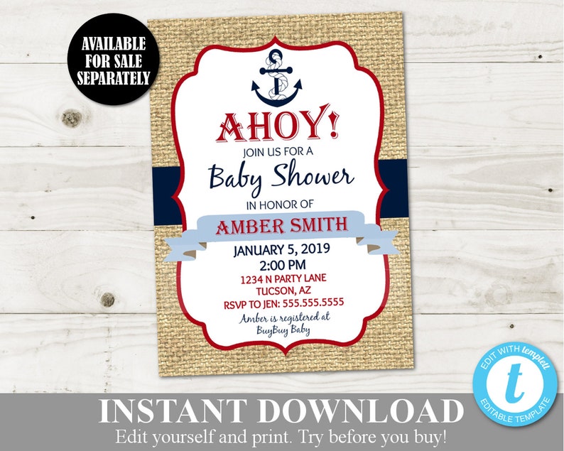 INSTANT DOWNLOAD Printable Nautical Boy Baby Shower Game Package / Diaper Raffle / Wishes for Baby / Nautical Collection / Item 602 image 2