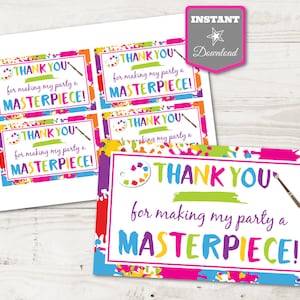 INSTANT DOWNLOAD Printable Art 5"x3" Thank You for Making My Party a Masterpiece Tags / Art Painting Party Collection / Item #2809