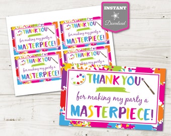 INSTANT DOWNLOAD Printable Art 5&quot;x3&quot; Thank You for Making My Party a Masterpiece Tags / Art Painting Party Collection / Item #2809