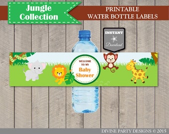 INSTANT DOWNLOAD Jungle Animal Baby Shower Water Bottle Labels / Wrappers / Printable DIY / Jungle Collection / Item #1204