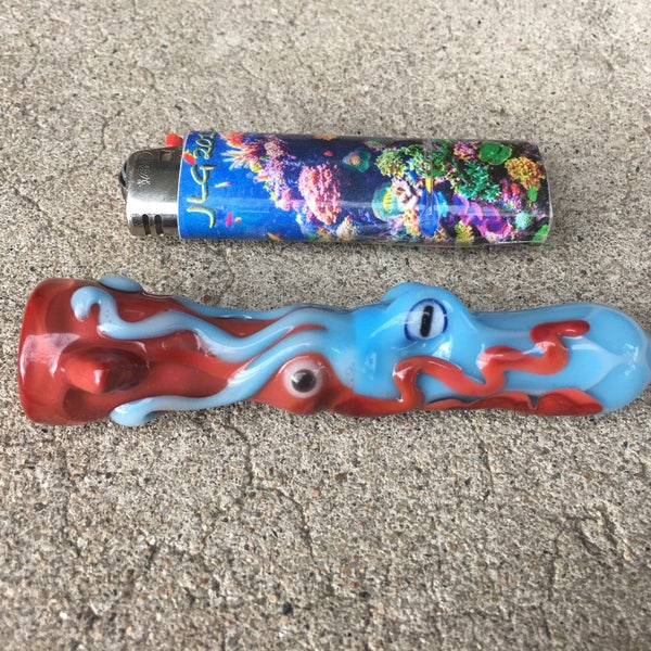 Glass Octopus vs. Squid pipe/chillum-MADE TO ORDER