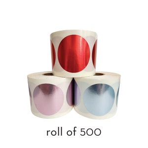 CLEARANCE - 2 Inch Circle Stickers - Roll of 500 - Shiny Red Foil, Shiny Pale Pink Foil, or Shiny Pale Blue Foil