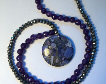 Purple and Silver metal stone Necklace