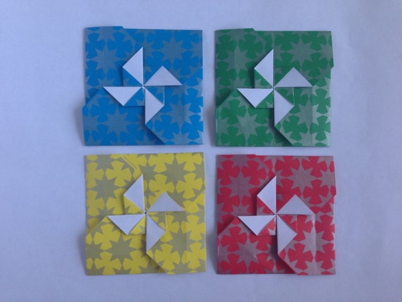 Four Japanese Square Pinwheel Tato Origami Envelopes Or Flat Containers