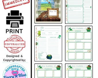 Whimsical enchantment recipe & meal planning pages digital PDF file for Teens