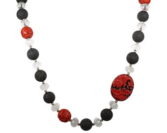 Fire & Ice - Lava Beads. Crystal Quartz roundels, Bohemian Jewelry. Hippie Jewelry, aromatherapy jewelry