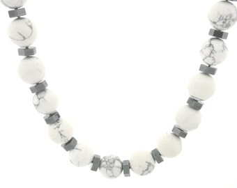 Howlite & Hematite Necklace, Healing Necklace, Howlite Necklace, Marble Gemstone Necklace, Boho Jewelry