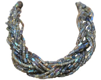 Natural, Labradorite necklace 24.5-inch long, multi strand natural gemstone statement necklace - Sterling Silver, labradorite gemstone clasp
