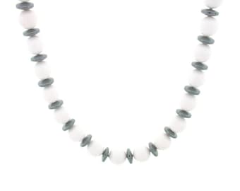 White jade necklace and Hematite Necklace, big bold necklace, gemstone jewelry, italian jewelry, women jewelry