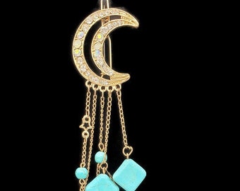 Turquoise Barrette, Turquoise Hair Clip, Moon Accessories, Turquoise Accessories,  Moonstone Accessories, Gold Hair Clip, Turquoise Crystal