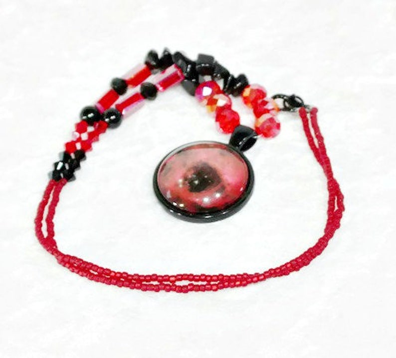 Gothic Jewellery Red Necklace Science Gift Cosmic Jewellery Red and Black Jewellery Space Necklace Nebulae Rosette Nebula Necklace