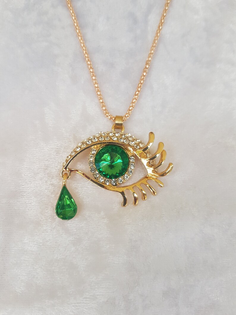 Emerald Green Eye Necklace Magic Eye Green and Gold Etsy