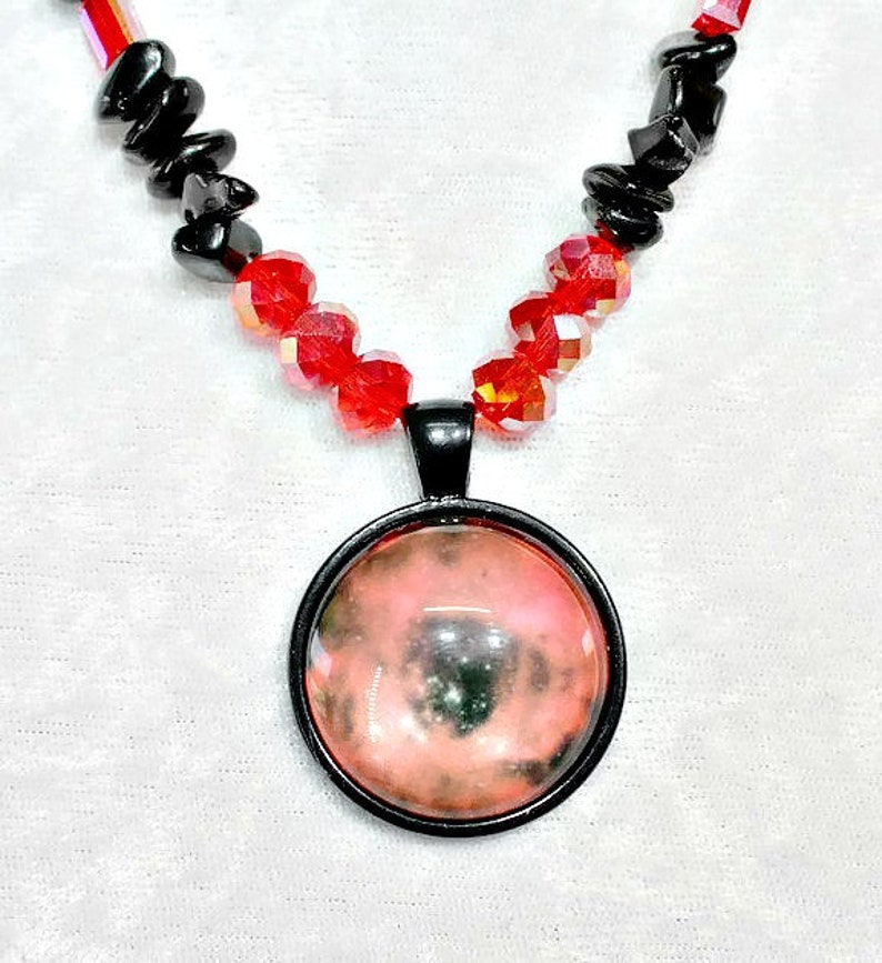 Gothic Jewellery Red Necklace Science Gift Cosmic Jewellery Red and Black Jewellery Space Necklace Nebulae Rosette Nebula Necklace