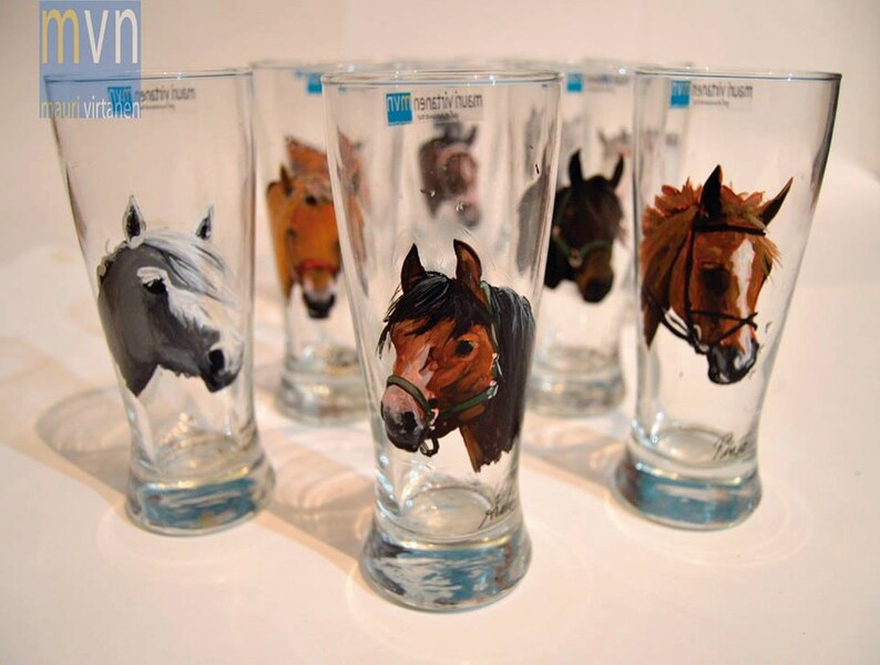 Races of horses drinking glasses hand painted horse glasses Etsy