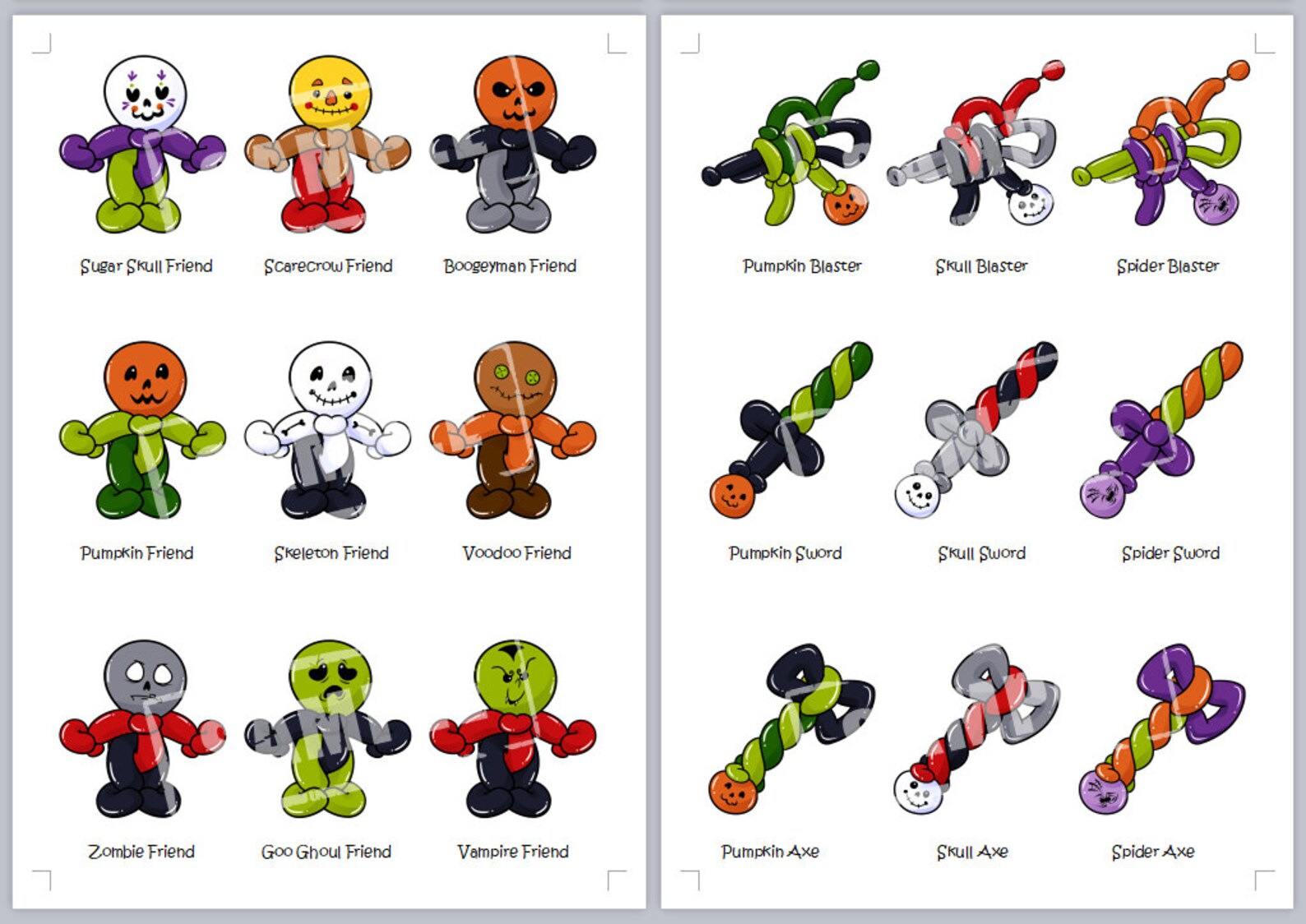 Balloon Twisting Halloween Fall Festival Holiday Bundle 12 Pages