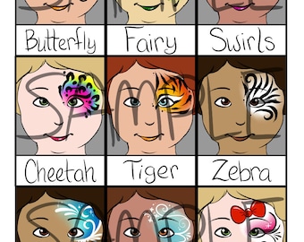 Face Painting Menu- Eyecatchers- Eye, Half, or Partial Face Designs- Digital Download