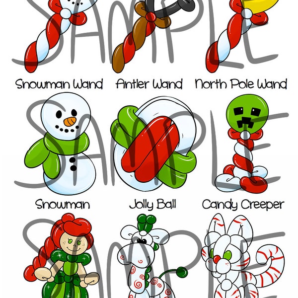 Christmas Balloon Menu Part 2- Digital Download PDFs and Individual PNG Files