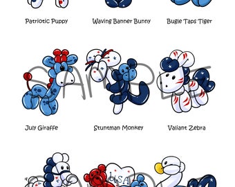 Balloon Twisting 4th of July Patriotic Holiday Bundle- 4 pages- Digital Download Menus