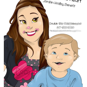 May include: A cartoon illustration of a woman with brown hair and a pink polka dot shirt holding a young boy with blonde hair. The woman is wearing a pink heart with the word "Coco" on it. The text "Shoot for the Heart" is at the top of the image.