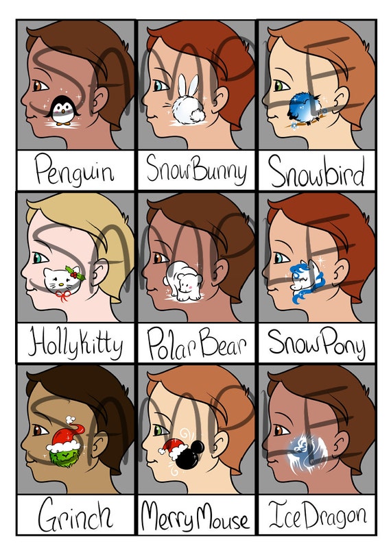 Face painting menu- christmas cheek art - digital download - etsy